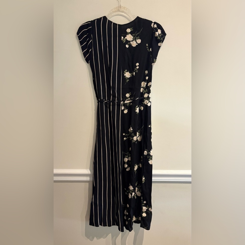 Reformation Black Sabrina Floral Striped Wrap Dress XS - Picture 10 of 10